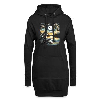 Livre de lecture de hibou – Paysage marin de pleine lune - Sweat-shirt à capuche long Femme - noir - Devant