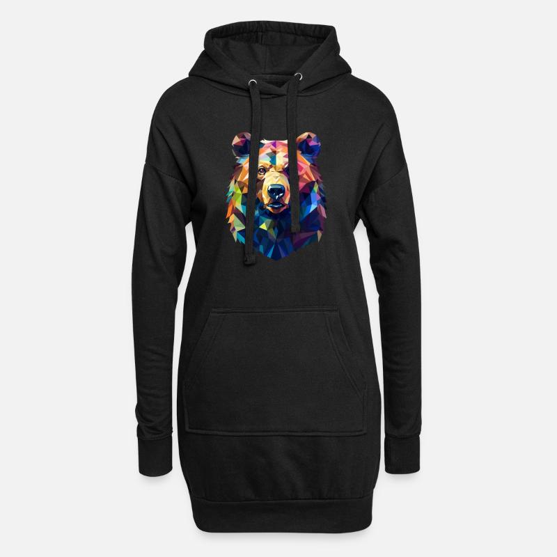 Bär Grizzlybär Polygon - Hoodie-Kleid - Schwarz