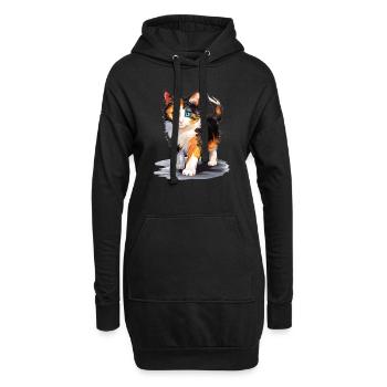Chat calicot Chat porte-bonheur - Sweat-shirt à capuche long Femme - noir - Devant
