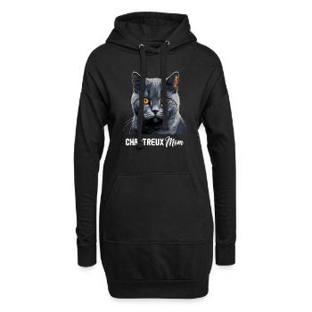 Chat Chartreux Chat Chartreux - Sweat-shirt à capuche long Femme - noir - Devant
