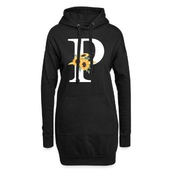 Lettre p floral tournesol - Sweat-shirt à capuche long Femme - noir - Devant