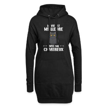 Humour chat chartreux - Sweat-shirt à capuche long Femme - noir - Devant