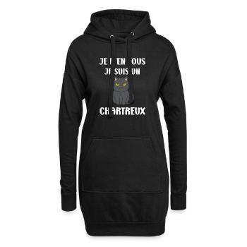 Humour chat chartreux - Sweat-shirt à capuche long Femme - noir - Devant