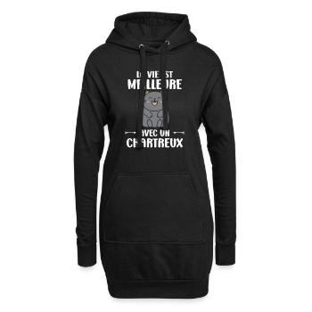 Humour chat chartreux - Sweat-shirt à capuche long Femme - noir - Devant