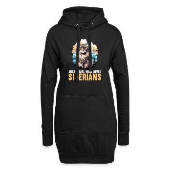 Siberian Cat Sibirische Katze - Hoodie-Kleid - Schwarz - Vorne