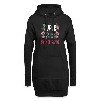 super grande soeur fleurs - Sweat-shirt à capuche long Femme - noir - Devant