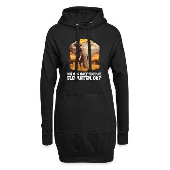 Elefanten Elefant - Hoodie-Kleid - Schwarz - Vorne