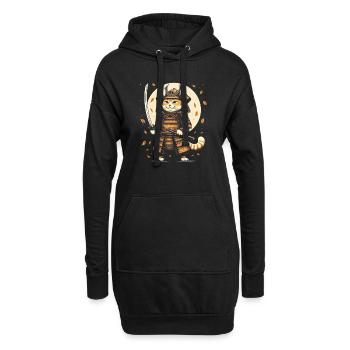 Japanische Samurai -Katzenkrieger Retro Ninja - Hoodie-Kleid - Schwarz - Vorne