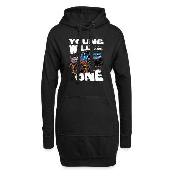Junger, wilder und 1. Geburtstagsjunge Monster Truck - Hoodie-Kleid - Schwarz - Vorne