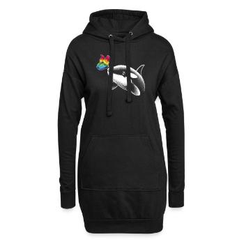 Orca Wal Schmetterlinge Tier Blumen Illustration - Hoodie-Kleid - Schwarz - Vorne