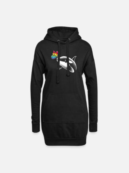 Orca Wal Schmetterlinge Tier Blumen Illustration - Hoodie-Kleid - Schwarz
