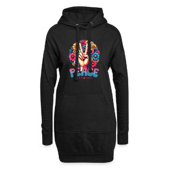 Frieden & Peace Zeichen, Blumen - Hoodie-Kleid - Schwarz - Vorne