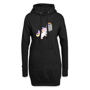 Einhorn, das den Regenbogen in Ihrer falschen Tasche erreicht Lustig - Hoodie-Kleid - Schwarz - Vorne