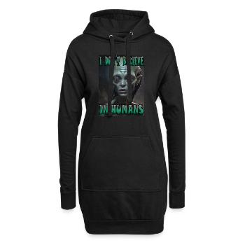 Je ne crois pas aux humains. Étranger. - Sweat-shirt à capuche long Femme - noir - Devant
