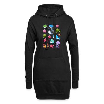Créatures marines colorées pour les enfants Créatures marines - Sweat-shirt à capuche long Femme - noir - Devant