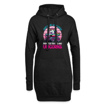 Monster Truck Einhorn Geburtstagsfeier Mädchen - Hoodie-Kleid - Schwarz - Vorne