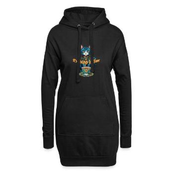 Skurrile Katze Tea Time Illustration Chat Fantaisiste - Sweat-shirt à capuche long Femme - noir - Devant