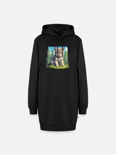 Wölfe Wolf - Hoodie-Kleid - Schwarz