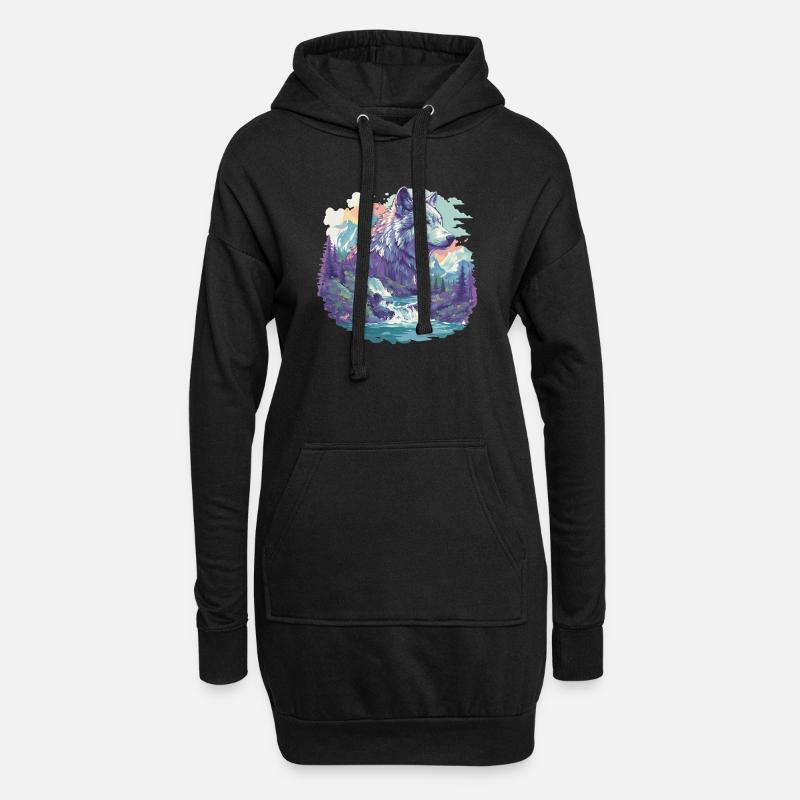 Wölfe Wolf - Hoodie-Kleid - Schwarz