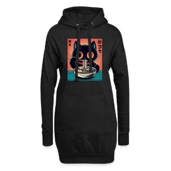 Chat Ramen Nouilles Anime Japonais Chat Chaton - Sweat-shirt à capuche long Femme - noir - Devant