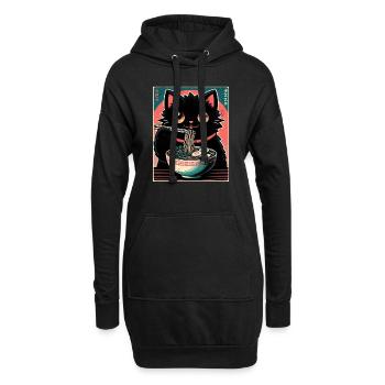Chat Ramen Nouilles Anime Japonais Chat Chaton - Sweat-shirt à capuche long Femme - noir - Devant