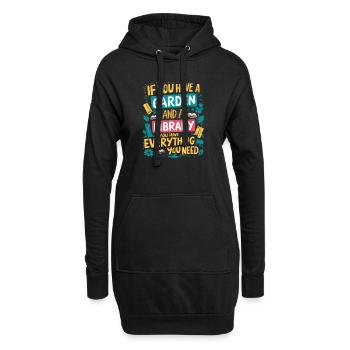 Garten und Bücher – das wahre Glück - Hoodie-Kleid - Schwarz - Vorne