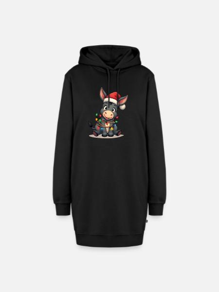 Esel Elfe Weihnachten - Hoodie-Kleid - Schwarz