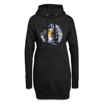 bateau pirate, pirates, capitaine, voilier, - Sweat-shirt à capuche long Femme - noir - Devant
