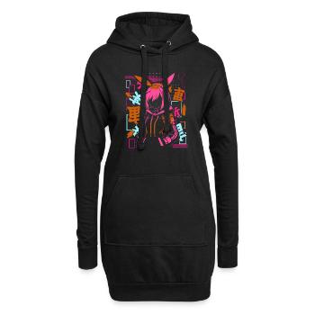 Anime Fille Japonais Coloré Cyberpunk - Sweat-shirt à capuche long Femme - noir - Devant