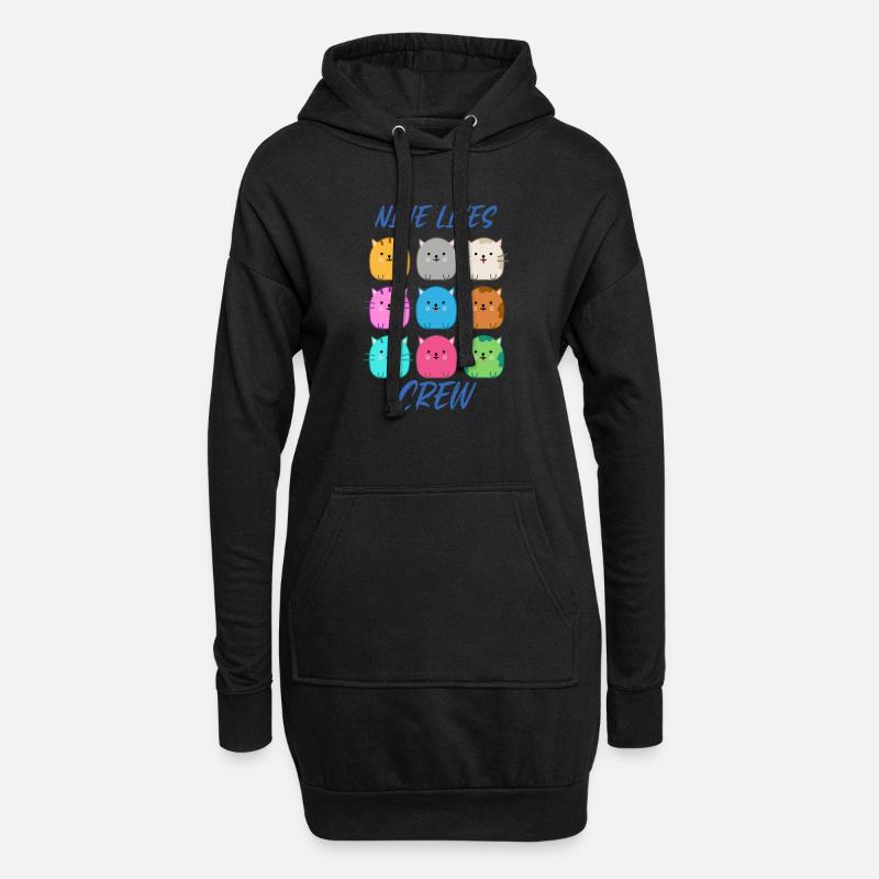 Neun Leben Crew Katze - Hoodie-Kleid - Schwarz