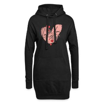 Je t’aime Cœur Amour Couple Amoureux - Sweat-shirt à capuche long Femme - noir - Devant