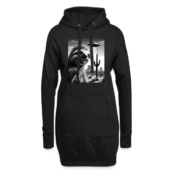 Faultier macht ein Selfie mit einem UFO | Wüste - Hoodie-Kleid - Schwarz - Vorne
