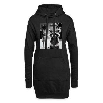 Waschbär macht ein Selfie am Strand mit Alien - Hoodie-Kleid - Schwarz - Vorne