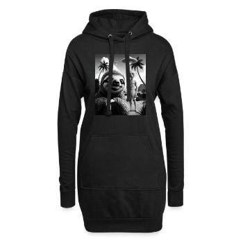Faultier macht Selfie mit Alien am Strand - Hoodie-Kleid - Schwarz - Vorne