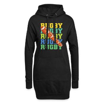 Rugby Ball – Sportdesign im Retro-Stil - Hoodie-Kleid - Schwarz - Vorne
