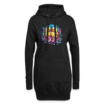 Deux poussins en fleurs - Sweat-shirt à capuche long Femme - noir - Devant