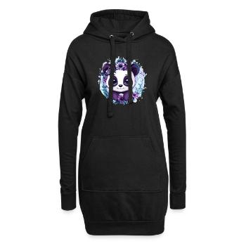 Panda mit Blumenkranz - Hoodie-Kleid - Schwarz - Vorne