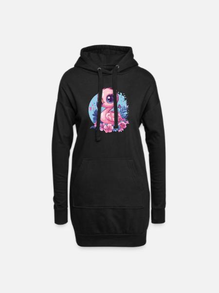 Flamingo mit Blumendeko - Hoodie-Kleid - Schwarz