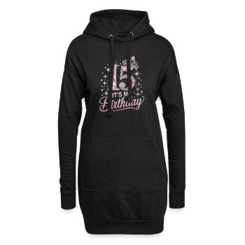 15. Geburtstag Krone Sterne Glitzer Design - Hoodie-Kleid - Schwarz - Vorne