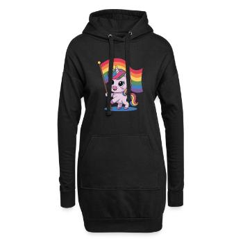 Niedliches Einhorn Mit Regenbogenfahne - Hoodie-Kleid - Schwarz - Vorne