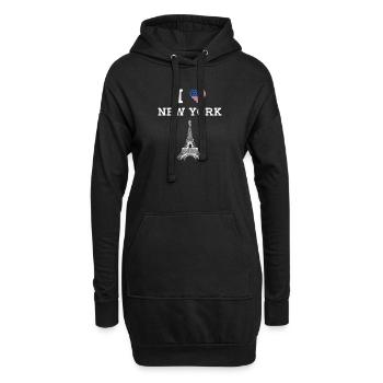 Américain Coeur Drapeau Tour Eiffel New York Humour - Sweat-shirt à capuche long Femme - noir - Devant