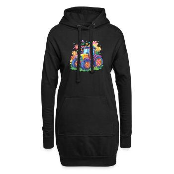 Bunter Blumen Traktor - Hoodie-Kleid - Schwarz - Vorne