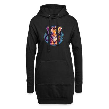 Tigre mignon avec de grands yeux - Sweat-shirt à capuche long Femme - noir - Devant