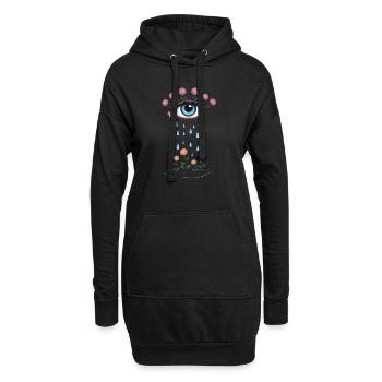 Tränenauge und Rosen Blühende Poesie - Hoodie-Kleid - Schwarz - Vorne
