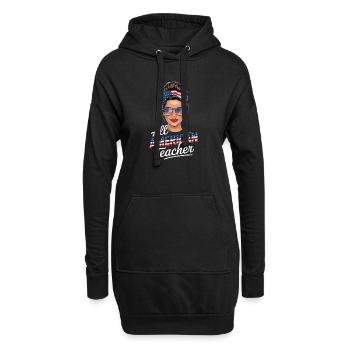 Stolze Amerikanische Lehrerin Mit Patriotischer - Hoodie-Kleid - Schwarz - Vorne