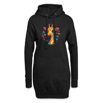 Herzige Regenbogen-Giraffe - Hoodie-Kleid - Schwarz - Vorne