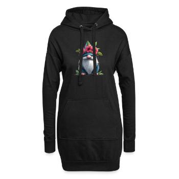 Wichtel mit Blumenhut - Hoodie-Kleid - Schwarz - Vorne