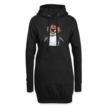 Pinguin mit Blütenkranz - Hoodie-Kleid - Schwarz - Vorne