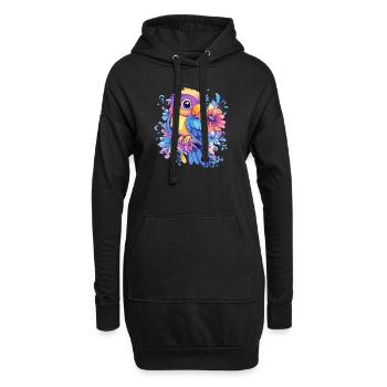 Perroquet sur fleurs - Sweat-shirt à capuche long Femme - noir - Devant