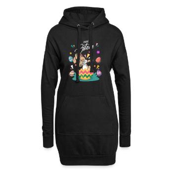 Frohe Ostern - Osterhase Dab Tanzbunte Eier - Hoodie-Kleid - Schwarz - Vorne